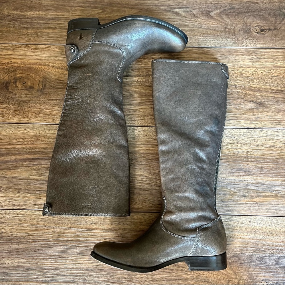 Frye Brown Leather Tall Combat/Moto Boots - Picture 4 of 15